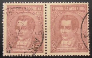 Par de selos postais da Argentina de 1935 Mariano Moreno 5 U PR sev