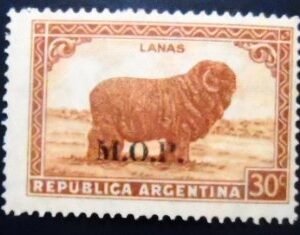 Selo postal da Argentina de 1936 Ministry of Public Works 30 MOP M