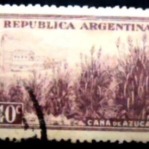 Selo postal da Argentina de 1936 Sugarcane plantation U sev