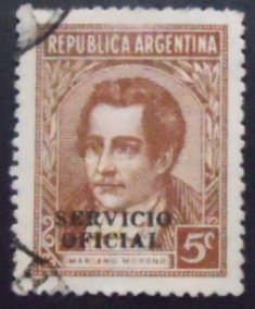 Selo postal da Argentina de 1939 Mariano Moreno ovpt 5 U sev