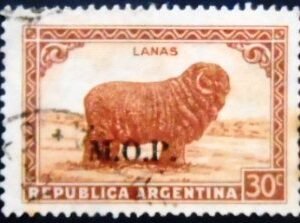 Selo postal da Argentina de 1936 Ministry of Public Works 30 MOP U