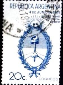 Selo postal da Argentina de 1943 Arms of Argentina 20 U
