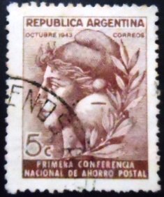 Selo postal da Argentina de 1943 Conference of Postal Savings Banks 5 U