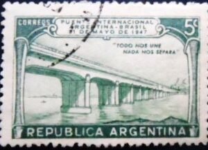 Selo postal da Argentina de 1947 Bridge Argentina-Brazil on Uruguay River U