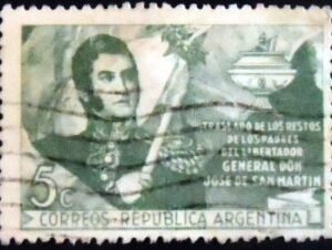 Selo postal da Argentina de 1947 Transfer of the Urns of the San Martín's U sev