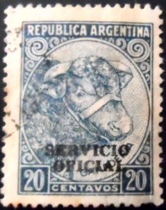 Selo postal da Argentina de 1951 Bull 20 D U