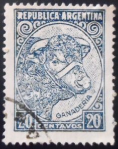 Selo postal da Argentina de 1951 Bull 20 U sev