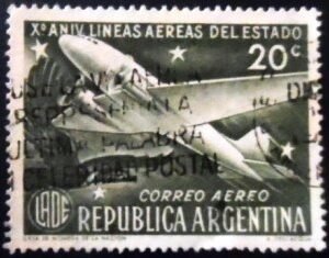 Selo postal da Argentina de 1951 10 Years State Airlines U