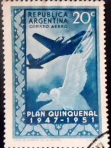 Selo postal da Argentina de 1951 Douglas DC-4 and Andean condor U
