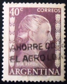 Selo postal da Argentina de 1952 Eva Perón 40 U