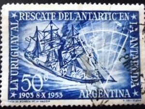 Selo postal da Argentina de 1953 Rescue Ship "Uruguay" U