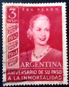 Selo postal da Argentina de 1954 Eva Perón 3 U sev