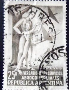 Selo postal da Argentina de 1955 25th Anniversary of Commercial Aviation U