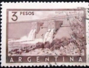 Selo postal Argentina 1956 Embankment Dam El Nihuil U