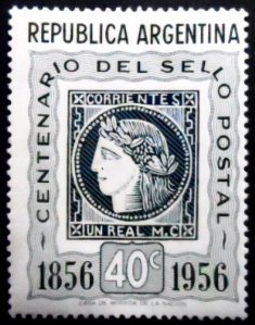 Selo postal da Argentina de 1956 Corrientes Nr.1 1856 N