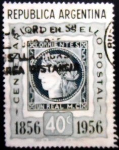 Selo postal da Argentina de 1956 Corrientes Nr.1 1856 U
