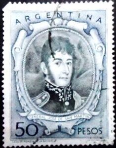 Selo postal da Arentina de 1956 José Francisco de San Martín 50 U