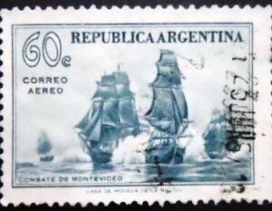 Selo postal da Argentina de 1957 Battle of Montevideo U
