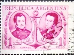 Selo postal da Argentina de 1957 Leonardo Rosales and Tomas Espora U