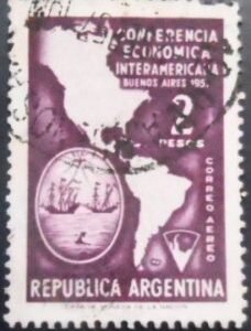 Selo postal da Argentina de 1957 Map of Americas U