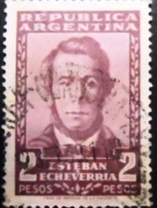 Selo postal da Argentina de 1957 Esteban Echeverría 2 U