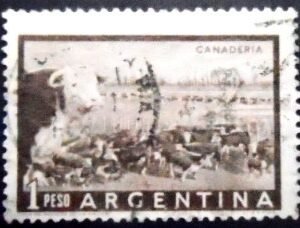 Selo postal da Argentina de 1958 Cattle Ranch 1 U