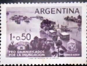 Selo postal da Argentina de 1958 Flooding N