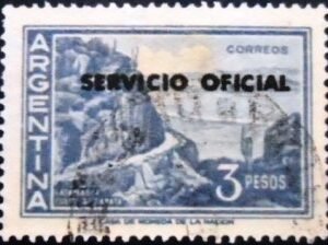 Selo postal da Argentina de 1960 Catamarca Cuesta de Zapata ovpt 3 U D