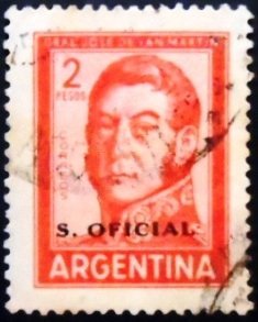 Selo postal da Argentina de 1961 José Francisco de San Martín 2 ovpt U D