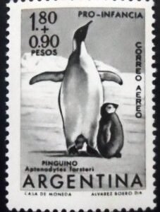Selo postal da Argentina de 1961 Emperor Penguin M