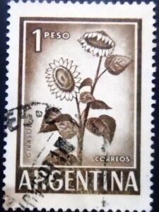 Selo postal da Argentina de 1961 Sunflower U