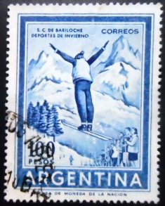 Selo postal da Argentina de 1961 Winter sports in Bariloche U sev