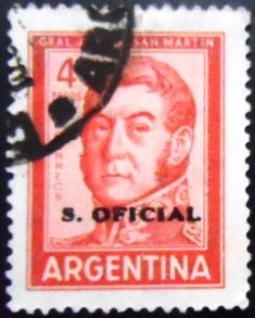 Selo postal da Argentina de 1962 José Francisco de San Martín 4 ovpt U D