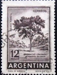 Selo postal da Argentina de 1962 Red Quebracho 12 U sev