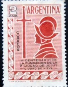 Selo postal da Argentina de 1961 400 years town of Jujui N