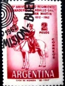Selo postal da Argentina de 1962 Mounted Grenadiers Regiment MCC