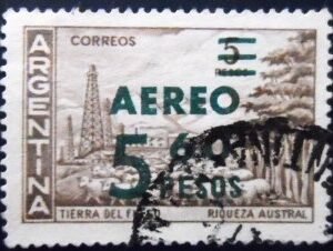 Selo postal da Argentina de 1962 Overprint Aéreo 5.60 pesos U