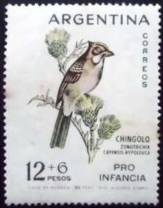 Selo postal da Argentina de 1962 Rufous-collared Sparrow U