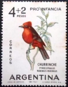 Selo postal da Argentina de 1963 Vermilion Flycatcher U
