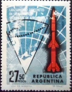 Selo postal da Argentina de 1966 Launch of Rockets in the Argentine Antarctic N