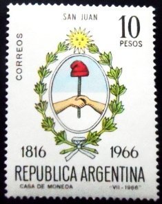 Selo postal da Argentina de 1966 San Juan M