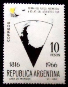 Selo postal da Argentina de 1966 Terra del Fuego M