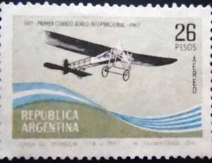 Selo postal da Argentina de 1967 First international Air Mail N