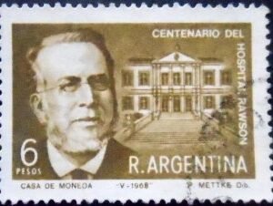 Selo postal da Argentina de 1968 G. Rawson Hospital U