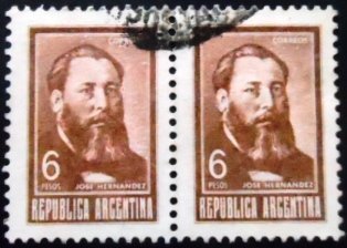 Par de selos postais da Argentina de 1968 José Hernández 6 Small size U PR sev