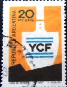 Selo postal da Argentina de 1968 YCF Yacimentos Carboniferos Fiscales U
