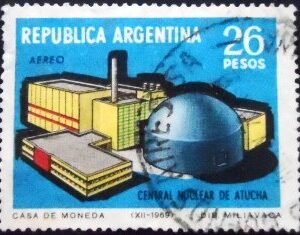 Selo postal da Argentina de 1969 Central Nuclear Atucha U