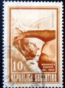 Selo postal da Argentina de 1972 Inca Bridge 10 U sev