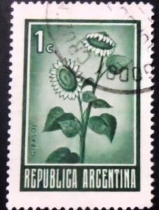Selo postal da Argentina de 1972 Sunflower 1 U X