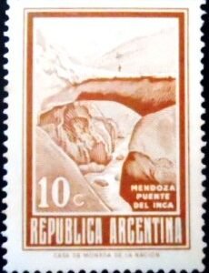 Selo postal da Argentina de 1972 Inca Bridge 10 M sev
